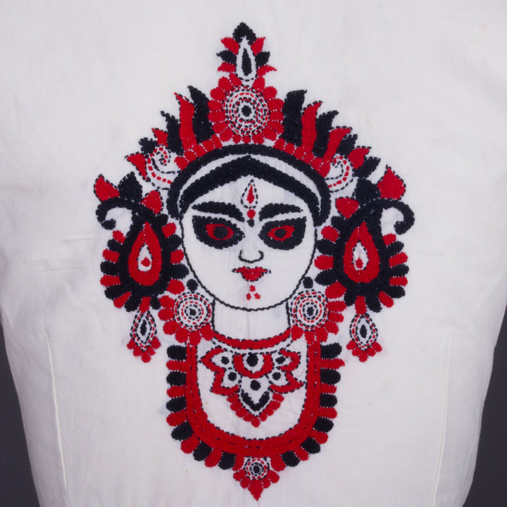 Cream Kantha Embroidered Cotton Blouse 10069540 - Avishya