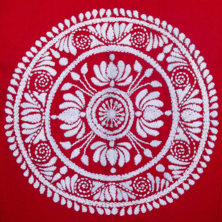 Red Kantha Embroidered Cotton Blouse 10069541 - Avishya