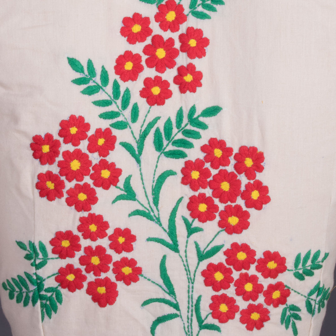 Beige Kantha Embroidered Cotton Blouse 10069544 - Avishya