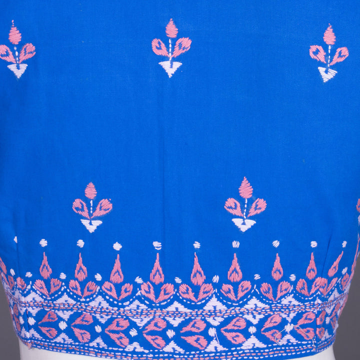 Blue Kantha Embroidered Cotton Blouse 10069548 - Avishya