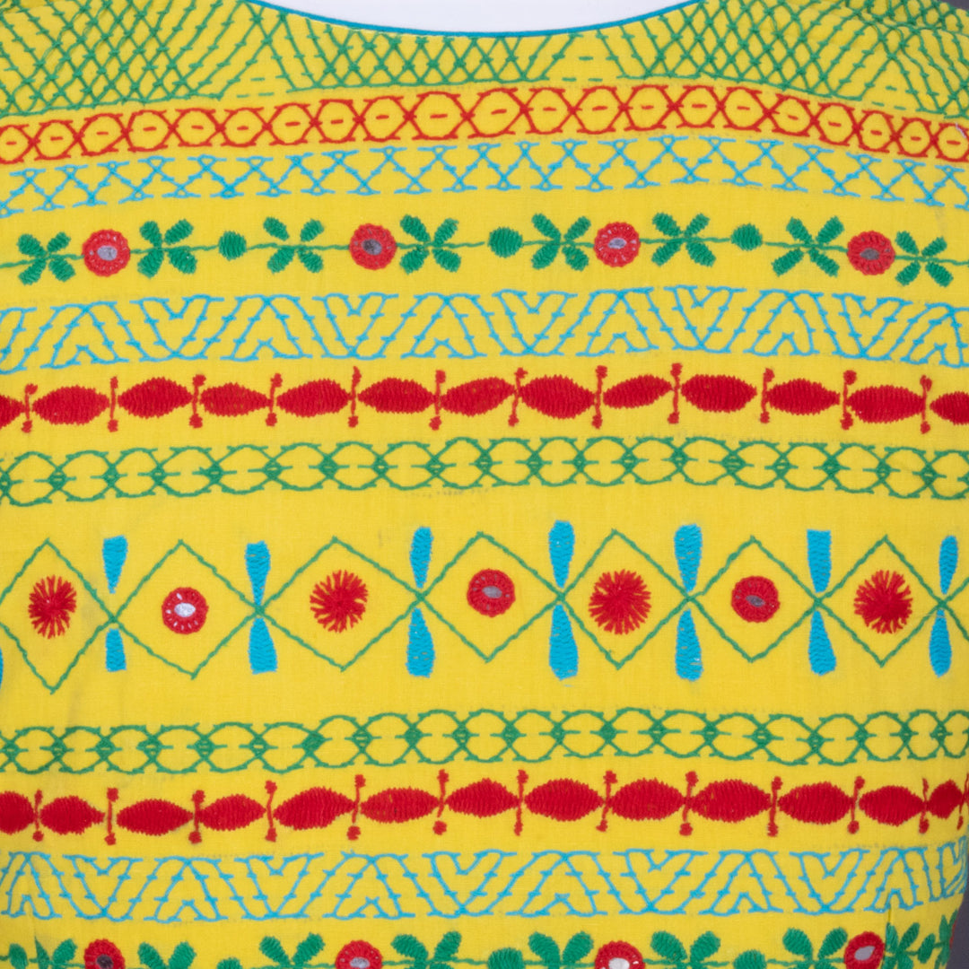 Yellow Kantha Embroidered Cotton Blouse 10069557 - Avishya