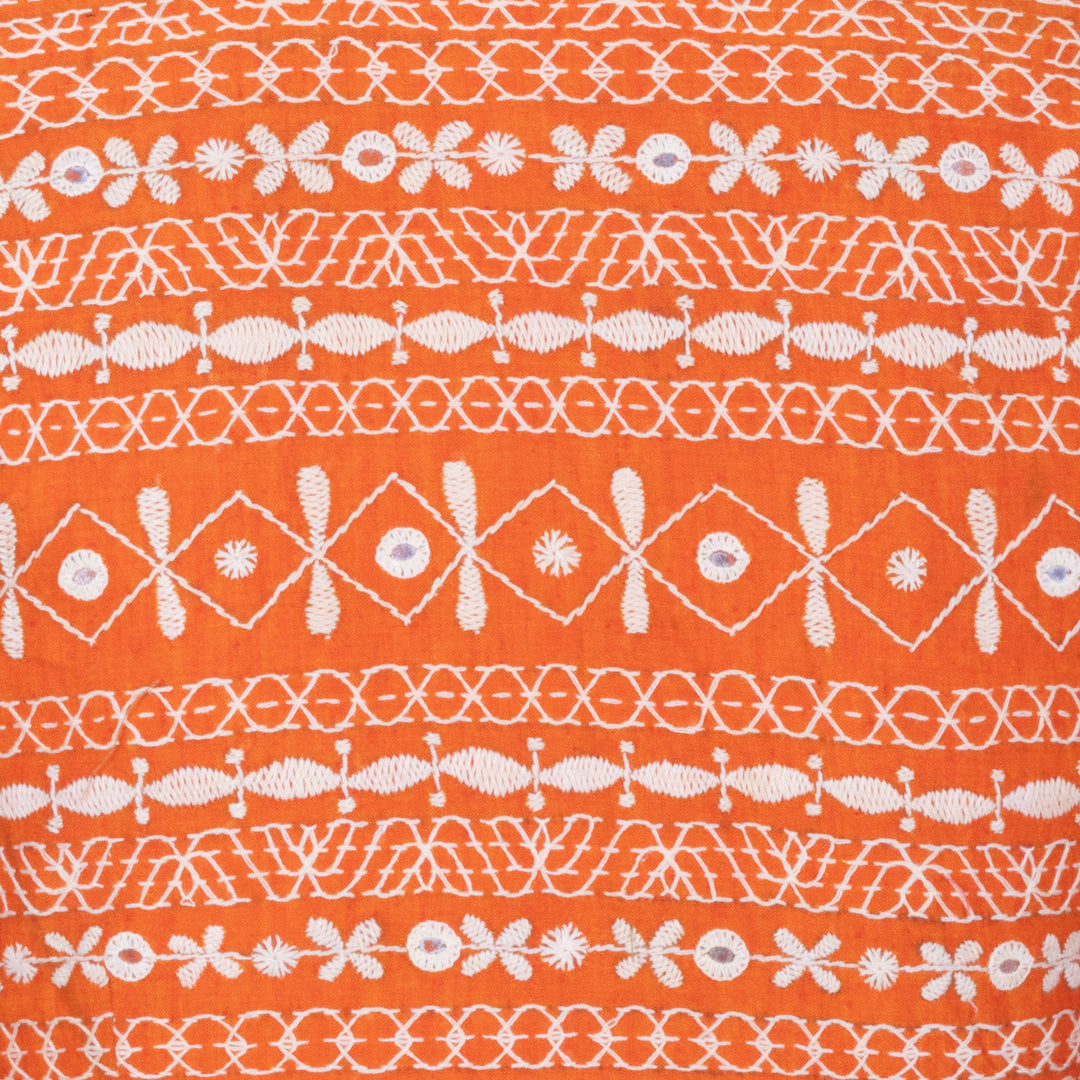 Orange Kantha Embroidered Cotton Blouse 10069560 - Avishya