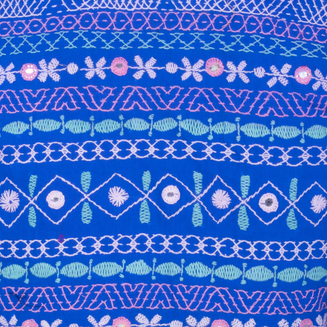 Blue Kantha Embroidered Cotton Blouse 10069561 - Avishya