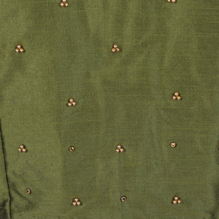 Green Aari Embroidered Raw Silk Blouse 10069595 - Avishya