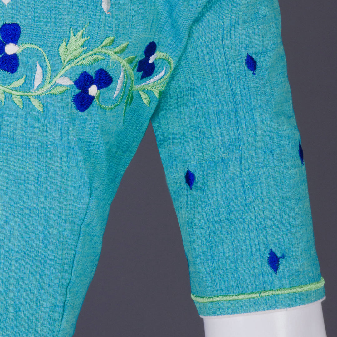 Blue Embroidered Mangalgiri Cotton Blouse 10069609 - Avishya