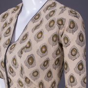 Beige Handblock Printed Cotton Blouse 10069779 - Avishya