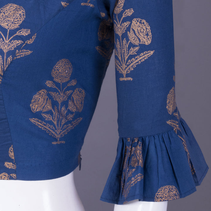 Blue Handblock Printed Cotton Blouse 10069780 - Avishya