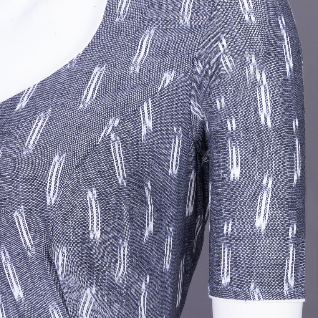 Grey Handcrafted Ikat Cotton Blouse Without Lining 10069943 - Avishya