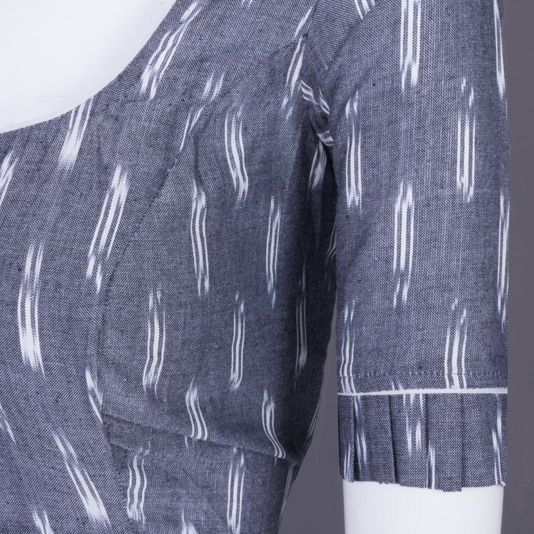 Grey Handcrafted Ikat Cotton Blouse Without Lining 10069944 - Avishya