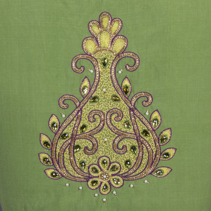 Green Aari Embroidered Mangalgiri Cotton Blouse 10069976 - Avishya