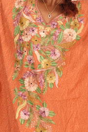 Brick Orange Sozni Embroidered Cotton Kaftan 10070457