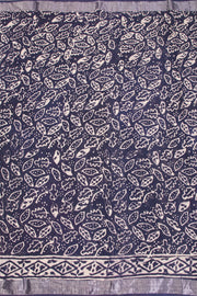 Blue Hand Block Printed linen saree 