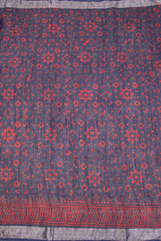 Blue Hand Block Printed linen saree - Avishya 10070882