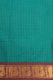 Seagrass Teal Green Handloom Kanchi Cotton Saree With Peacock Zari Border 10076591