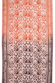 Brown And Orange Half & Half Hand Block Printed Linen Saree 