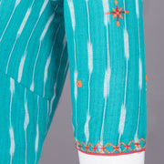 Blue Ikat Mirror Work Embroidered Cotton Blouse