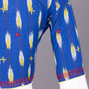 Azure blue Ikat Mirror Work Embroidered Cotton Blouse
