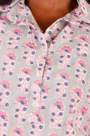 Grey Handblock Printed Cotton Kurta 