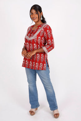 Chili Red Bagh Printed Cotton Kurti 10071572