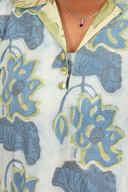 Blue Handblock Vanaspati Printed Cotton Kurta