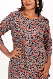 Rustic Black Ajrakh Printed Cotton Kurti 10072039