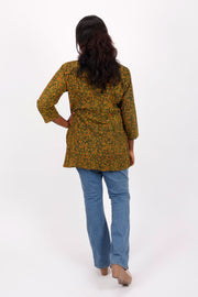 Dark Olive Green Ajrakh Printed Cotton Kurti 10072049