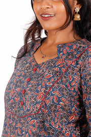 Chinese Blue Ajrakh Printed Cotton Kurti 10072056