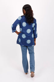 Indigo Circle Motif Hand Block Printed Cotton Kurti 10072061