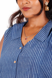 Indigo Striped Hand Block Printed Cotton Kurti 10072064