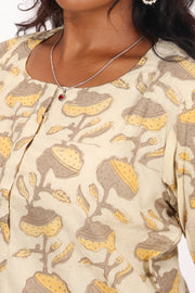Beige Handblock Vanaspathi Printed Cotton Kurta