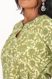 Green Handblock Vanaspathi Printed Cotton Kurta