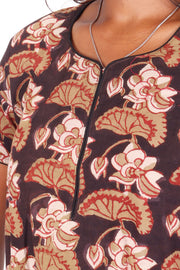 Brown Coffee Jahota Hand Block Cotton Kurti 10072353