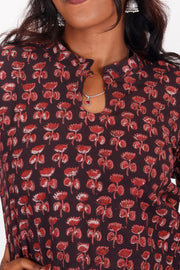 Dark Sienna Black Jahota Hand Block Cotton Kurti 10072354