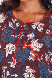  Deep Brown Jahota Hand Block Cotton Kurti 10072355