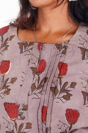  Dusty Gray Jahota Hand Block Cotton Kurti 10072360