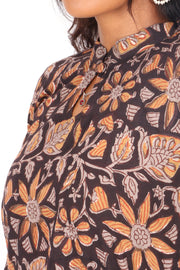 Bistre Brown Jahota Hand Block Cotton Kurti 10072361