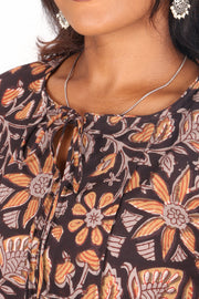  Deep Coffee Brown Jahota Hand Block Cotton Kurti 10072362