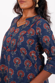 Chinese Blue Ajrakh Printed Cotton Kurti 10072365