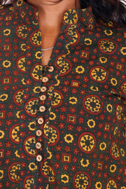 Medium Jungle Green Ajrakh Printed Cotton Kurti 10072366