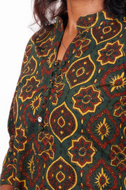  Kaitoke Green Ajrakh Printed Cotton Kurti 10072367