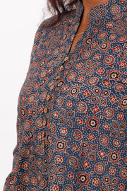Polynesian Blue Ajrakh Printed Cotton Kurti 10072368