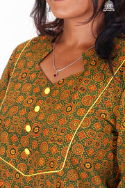Bronze Yellow Ajrakh Printed Cotton Kurti 10072369