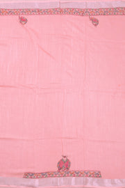 Peach Hand Painted Madhubani Linen Saree 10072726