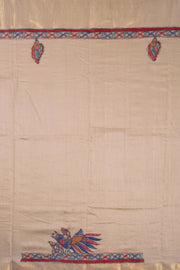 Beige Hand Painted Madhubani Tussar Silk Saree 10072732