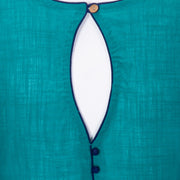 Blue Handcrafted Slub Cotton Solid Style Blouse 10073181