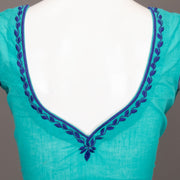 Aqua Blue Embroidered Slub Cotton Blouse 10073403