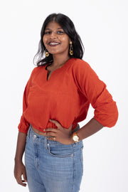  Red Handcrafted Stripes Cotton Crop Top 10073980