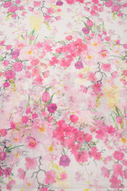 White Floral Printed Linen Saree 10074020