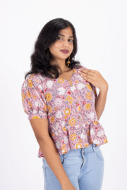 Pink Hand Block Printed Cotton Crop Top 10074289