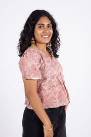 Pink Hand Block Printed Cotton Crop Top 10074291